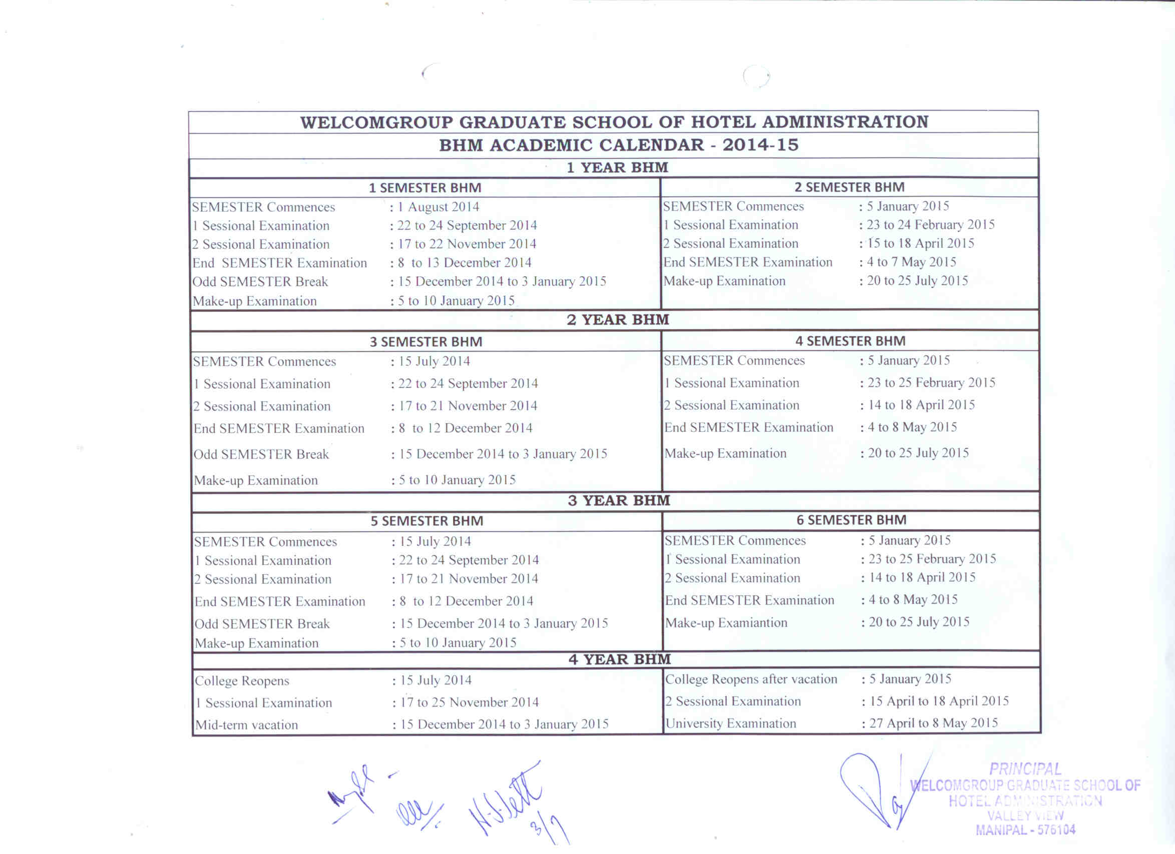 Manipal Academic Calendar Corina Cherilyn